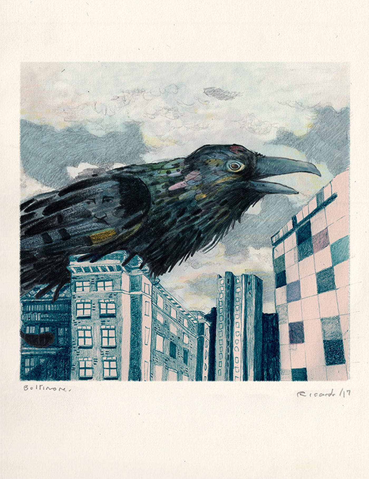Drawing of a Crow above the Baltimore City