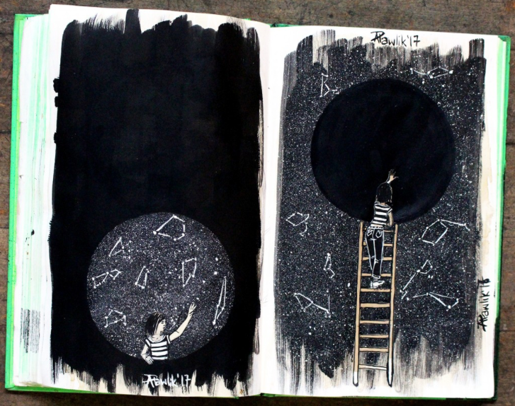 black hole, constellations, ladder, illustration