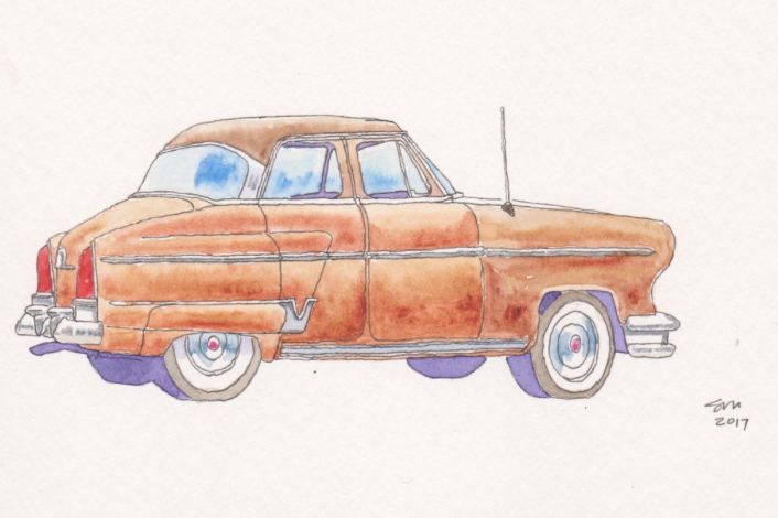 orange, car, old, watercolor