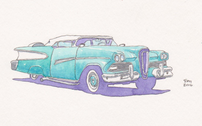 car drawing, blue, old fashioned, car, vintage