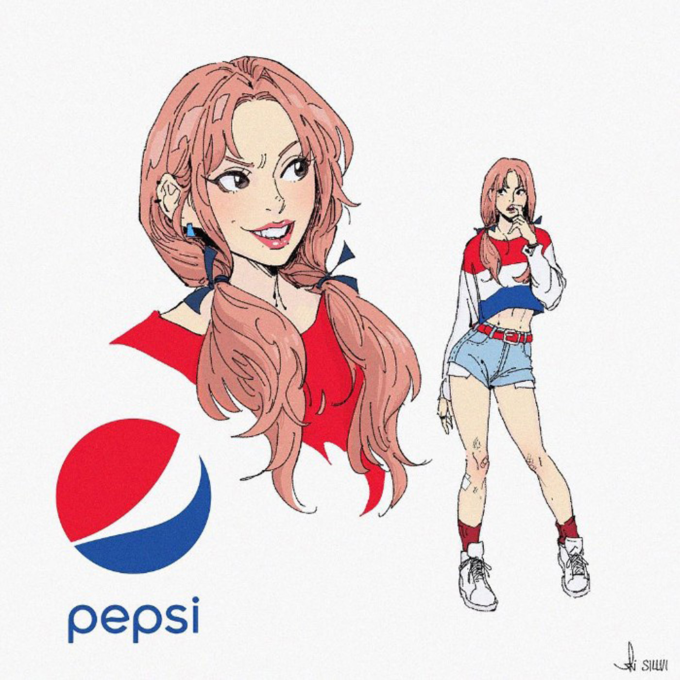 Illustrations of pepsi brand soft drink  with female characters