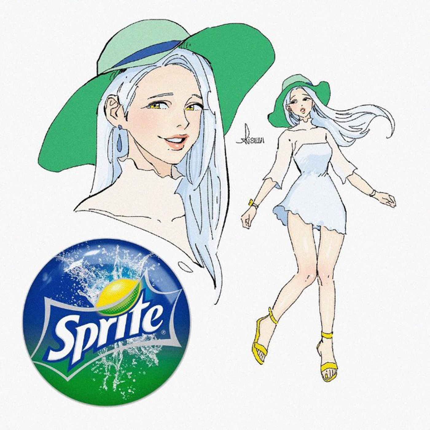 Illustrations sprite brands soft drinks female characters