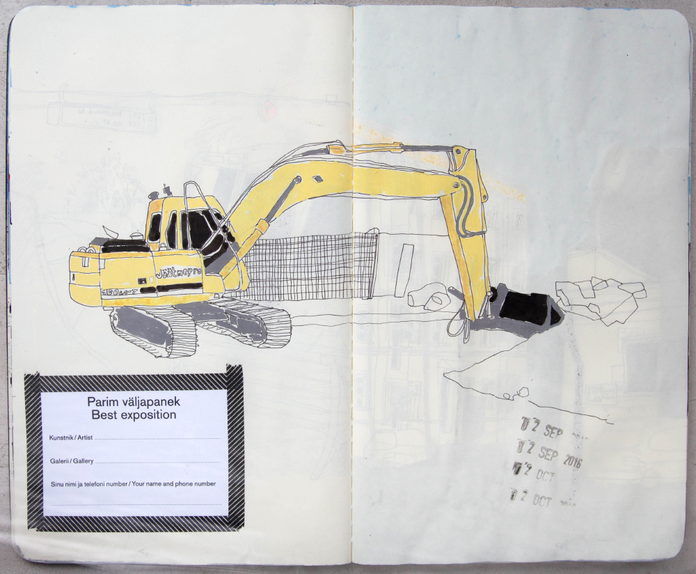 construction drawing, yellow, claw machine