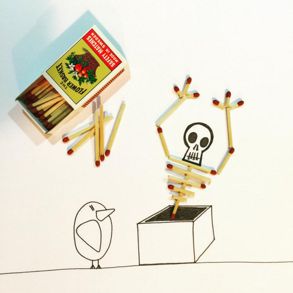matches skeleton bird doodle