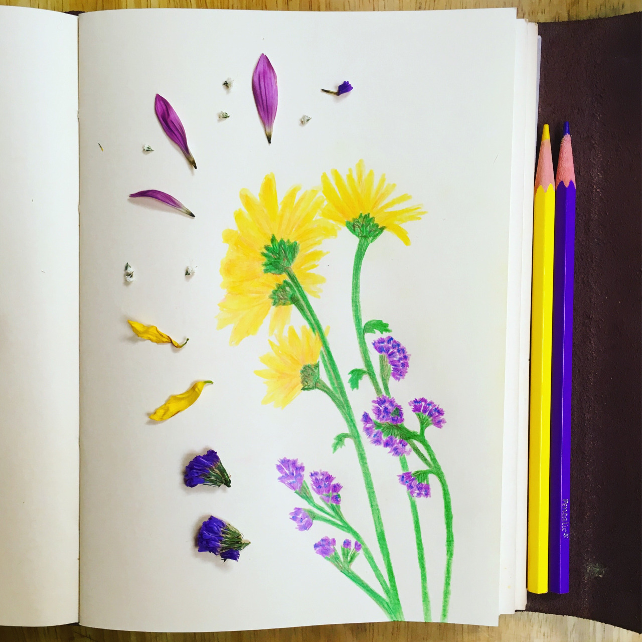 sketchbook with flowers