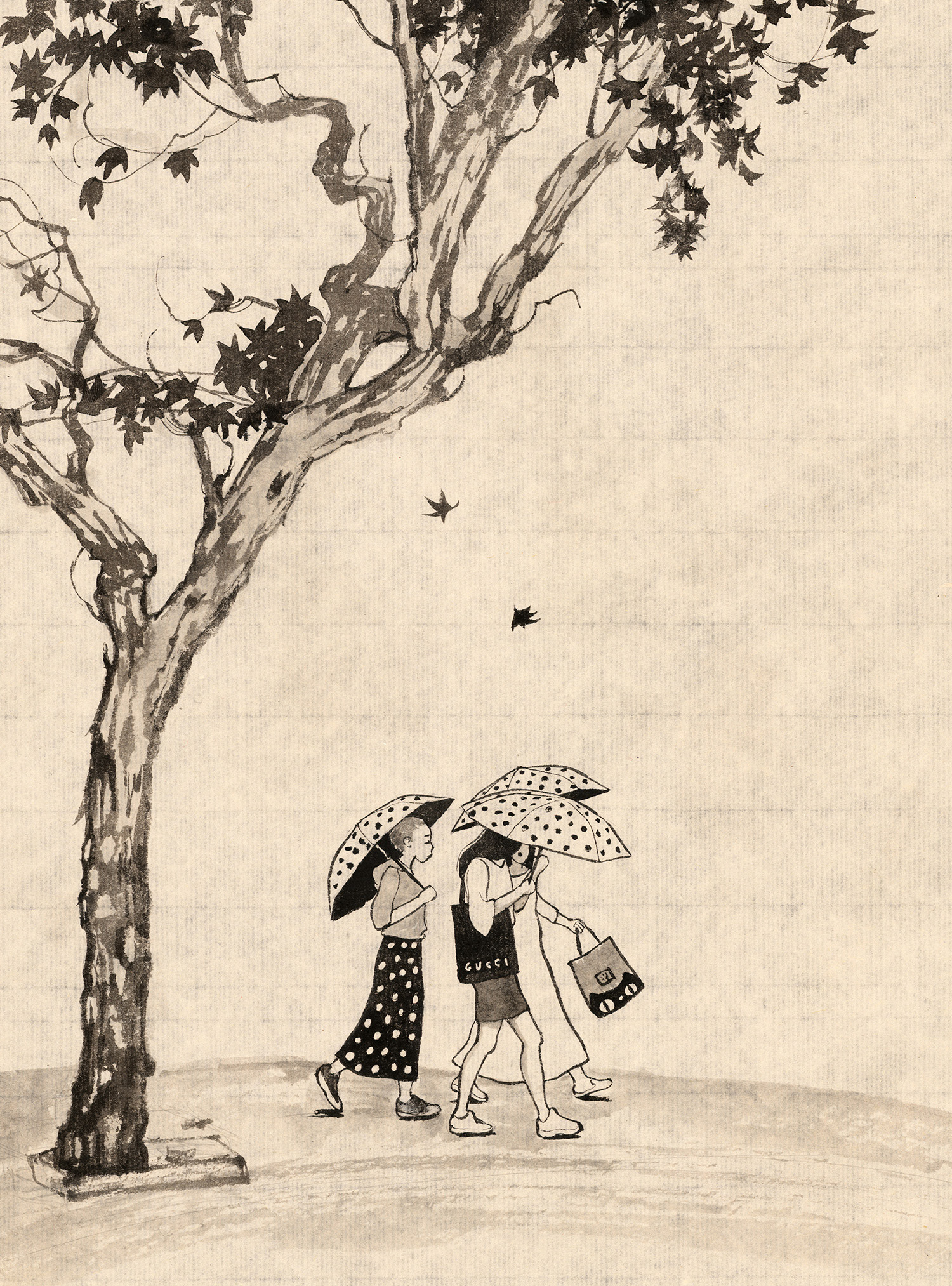 Drawing of Ladies walking in Shangai