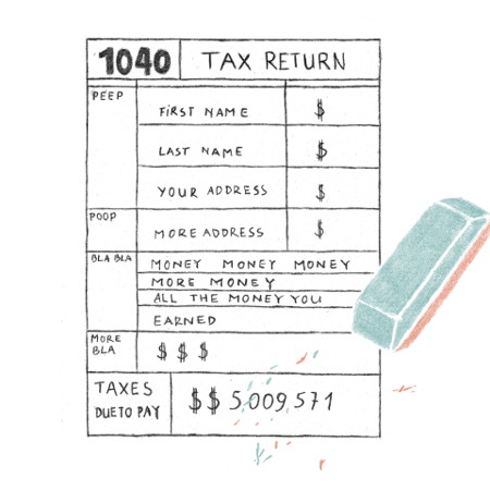 Animated drawing of an IRS Form 1040 Tax Return.