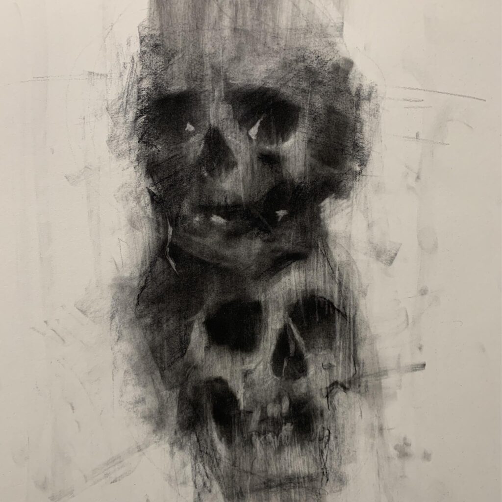 Charcoal illustration of skulls