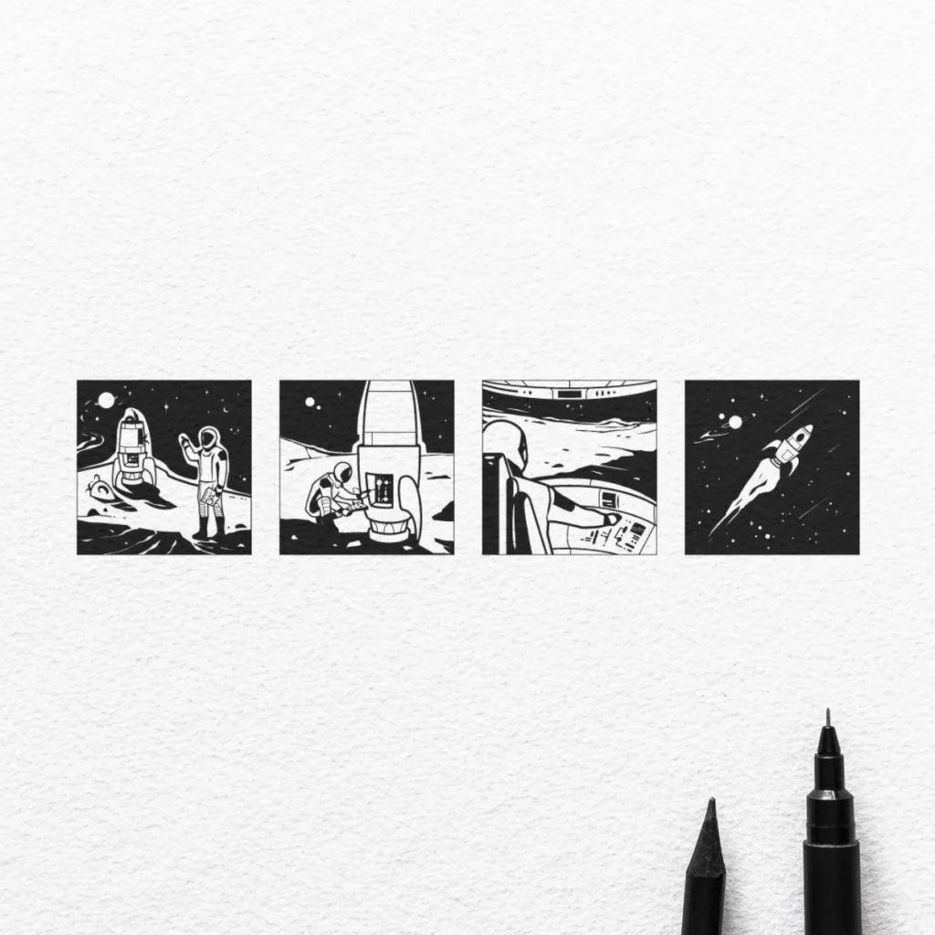 4 small drawing of outer space
