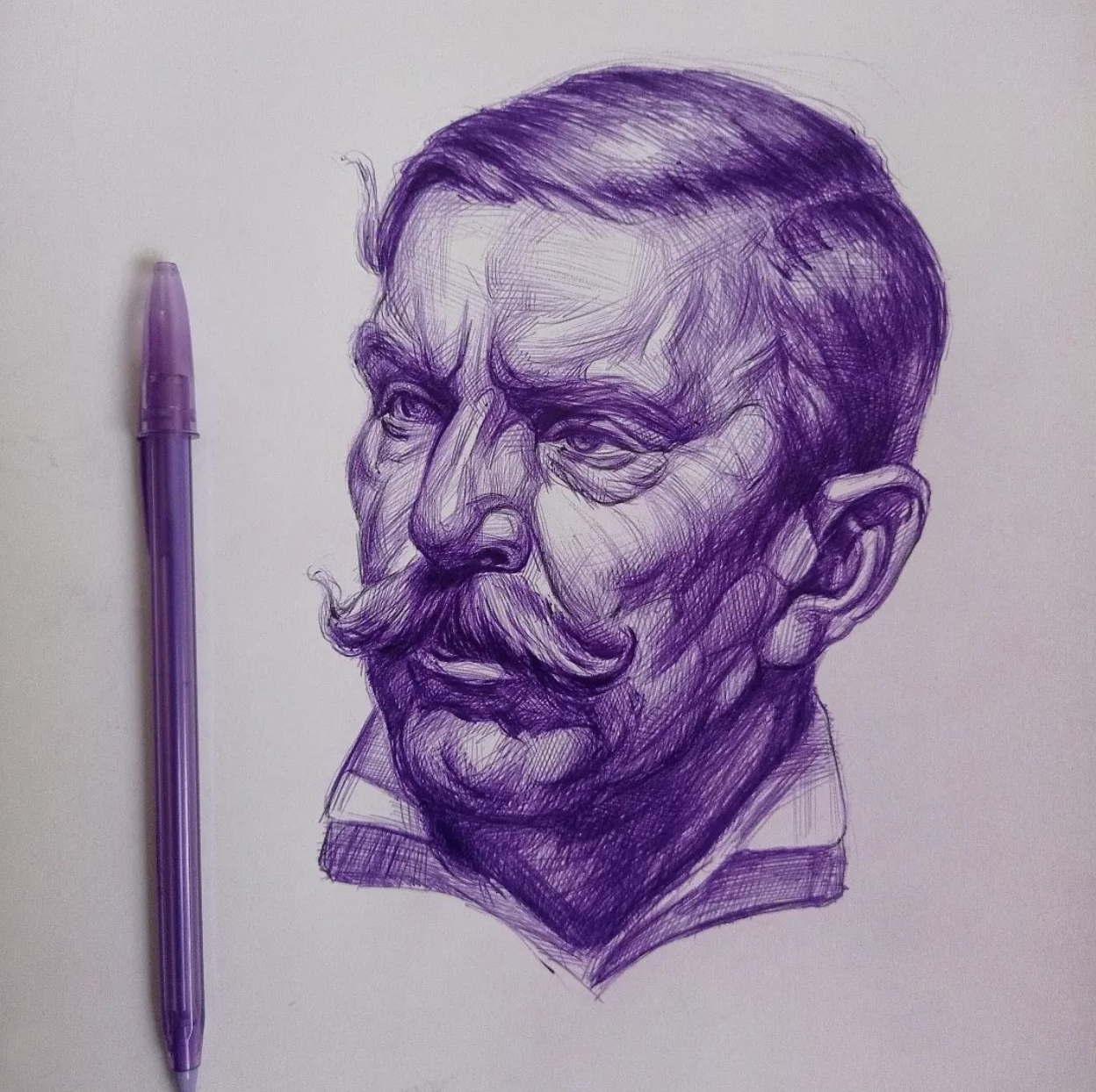 Purple ballpoint pen illustration of a man