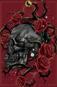 Digital illustration of a skull with roses