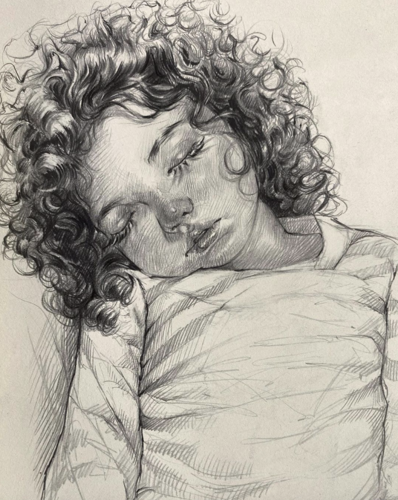 Pencil illustration of a small girl sleeping