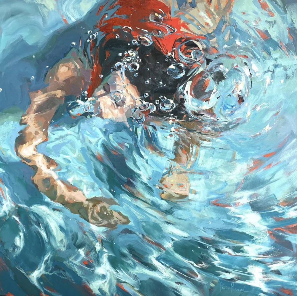 Painting of a woman swimming