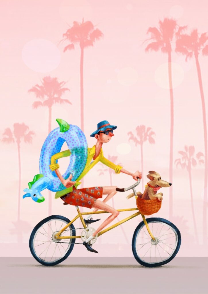 Illustration of a man on a bike